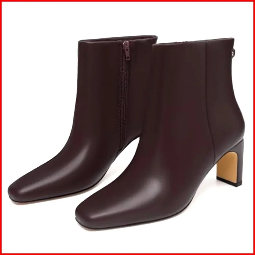 Women's Chunky Heel Ankle Boots Square Toe Side Zipper Fashion Booties